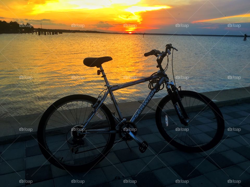 Sunset, Bike, Wheel, Water, No Person