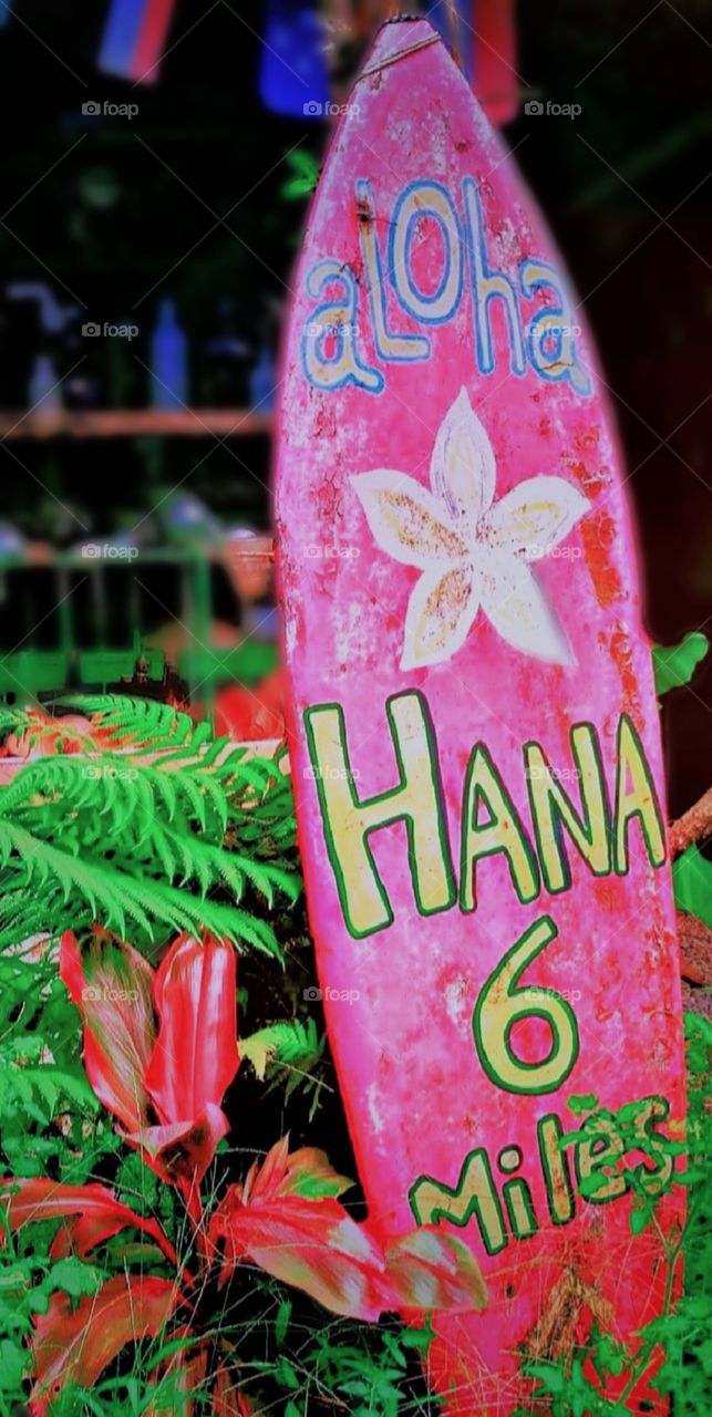 pink surfboard on the road to Hana Maui Hawaii