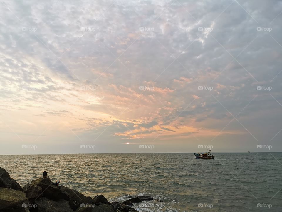 Evening view of Arabian sea in calicut, Kerala, India.