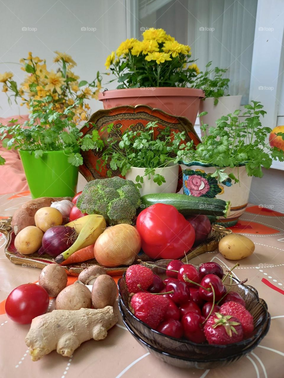 Summer Harvest on Balcony Table