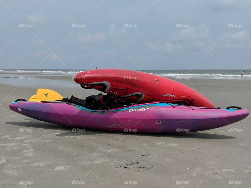kayaks on beach
