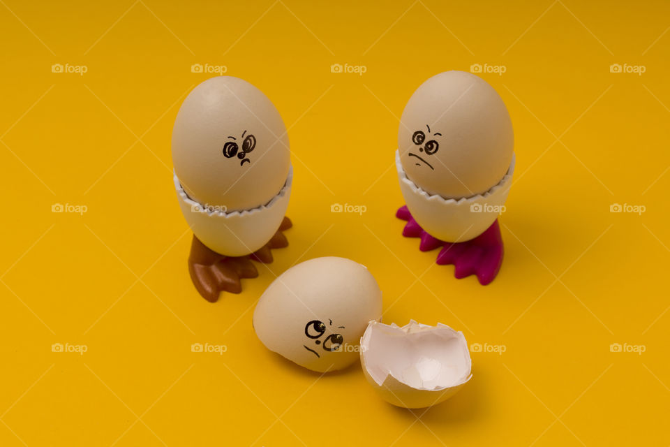 Easter eggs on yellow background