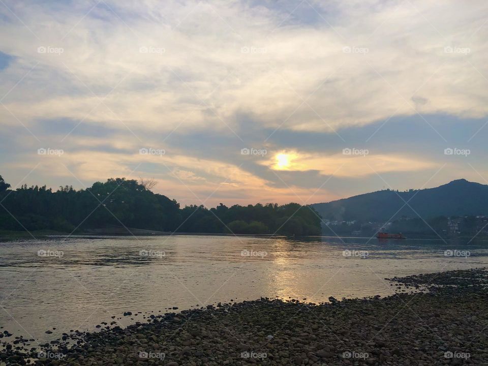Mountain river at sunset