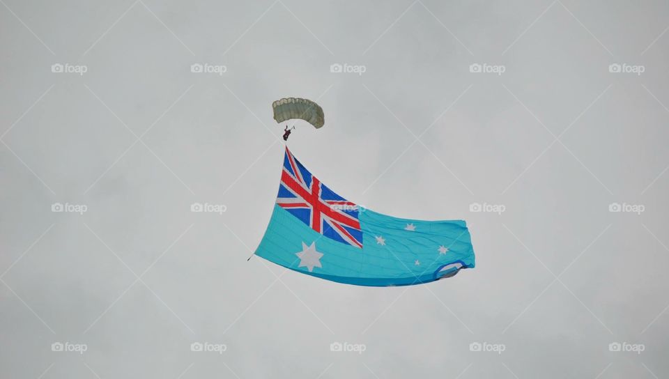 Skydiver with Australian Air Force flag