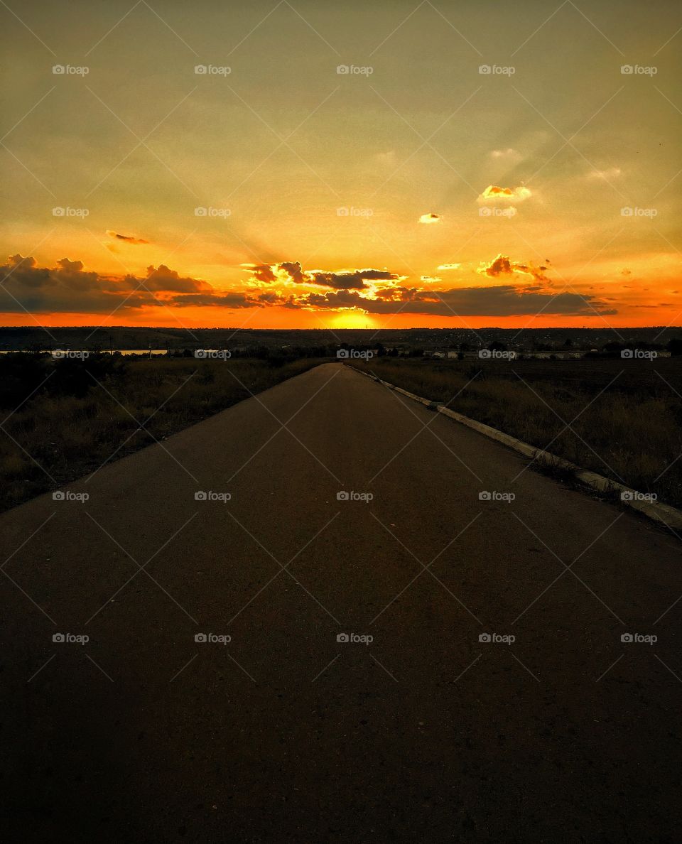 Road and sunset 