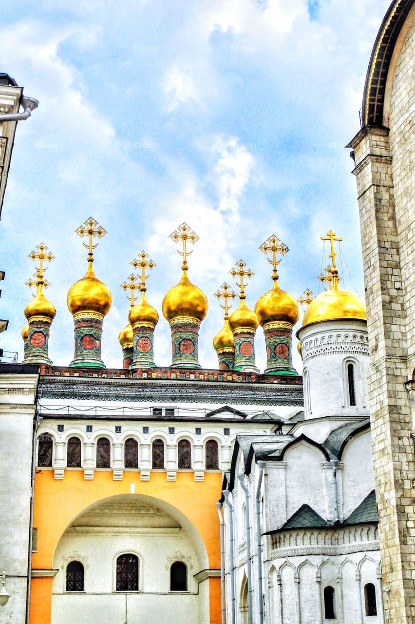 Onion domes of the Church of the Nativity - Great Kremlin Palace complex, Moscow. observe the detail!