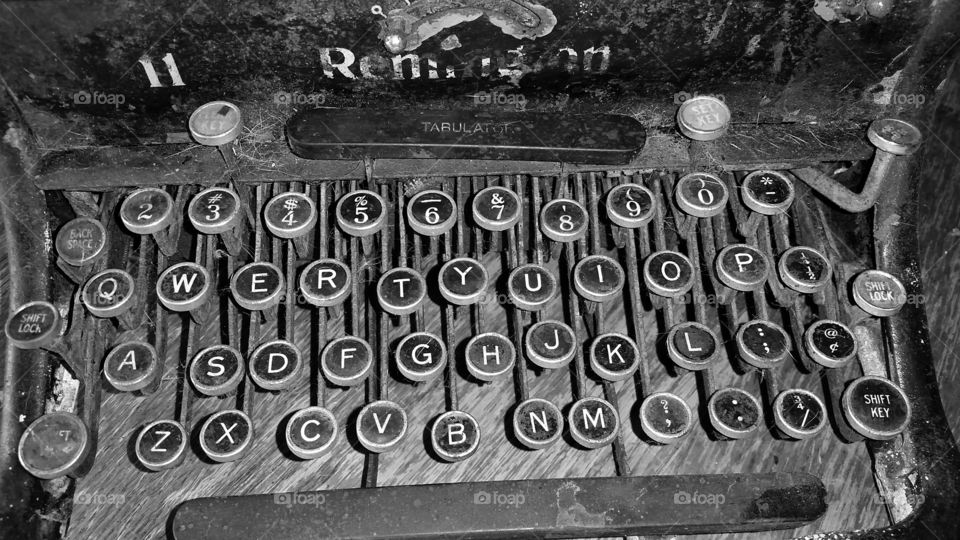 Old Remington typewriter, black and white.