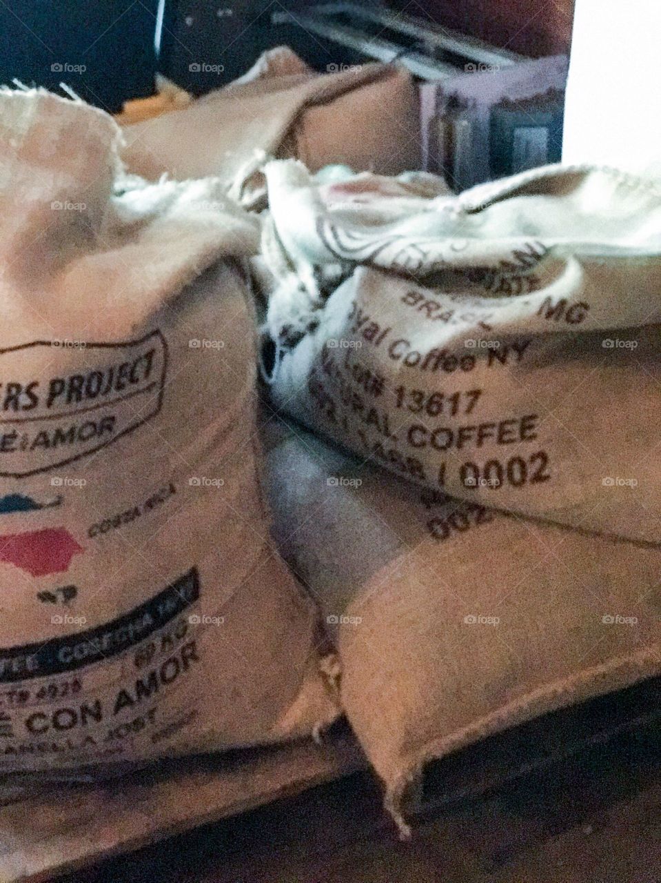 Croaker sacks of coffee beans 