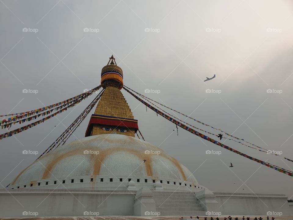 boddha Stupa with airplane.