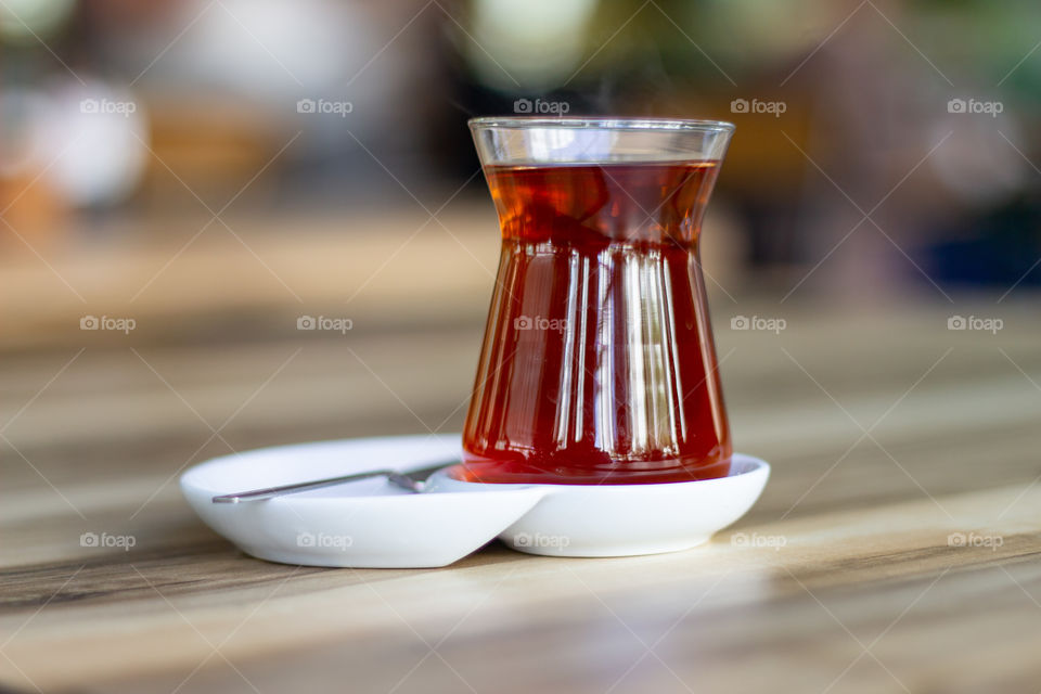 Traditional Turkish tea on the wooden table