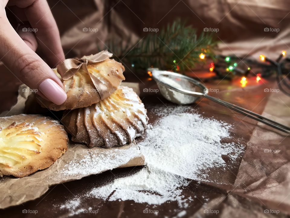  Homemade Christmas cookies with sugar powder 