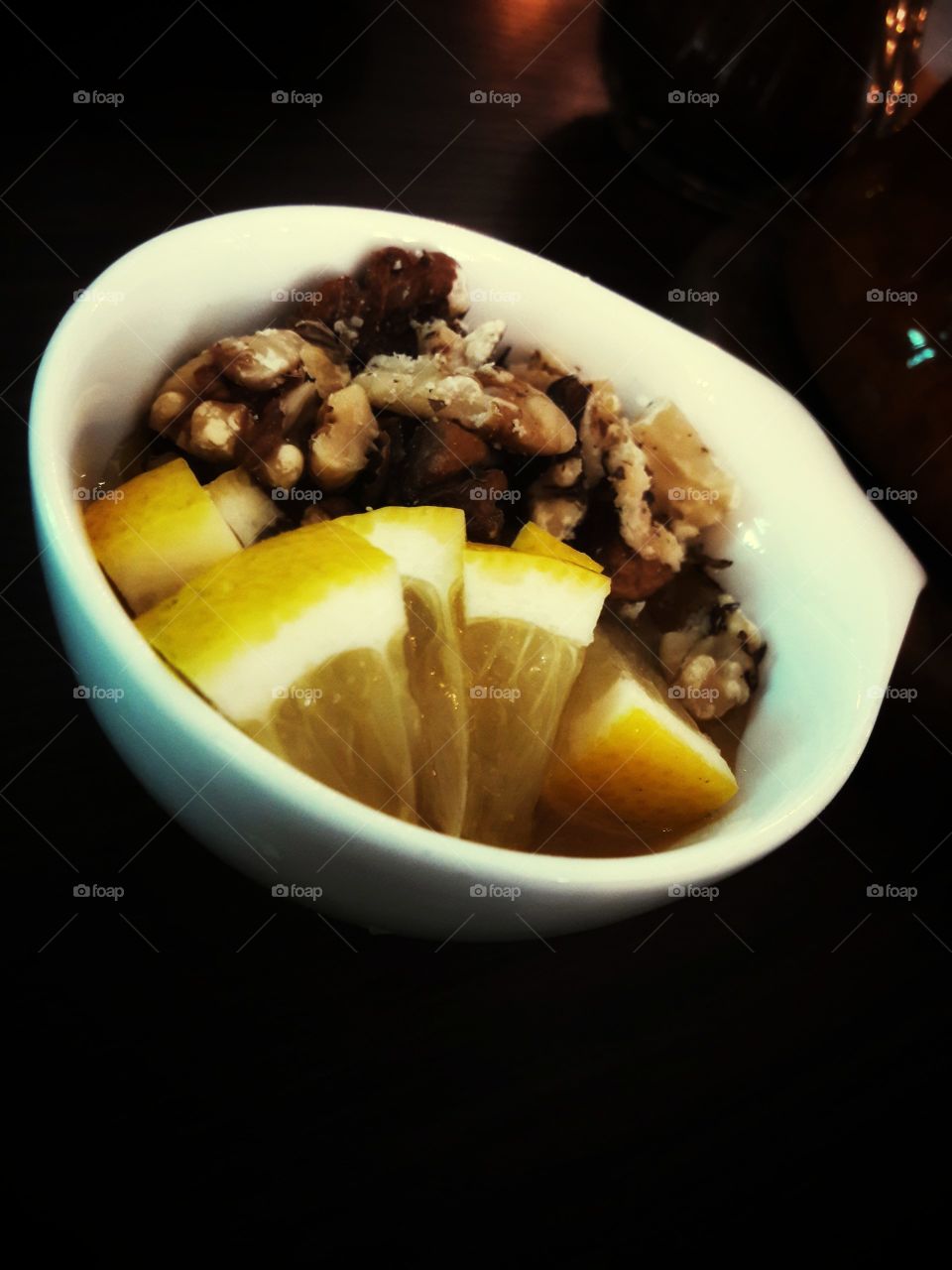 nut lemon table food fruit served