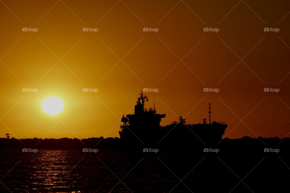 Silhouetted Ship