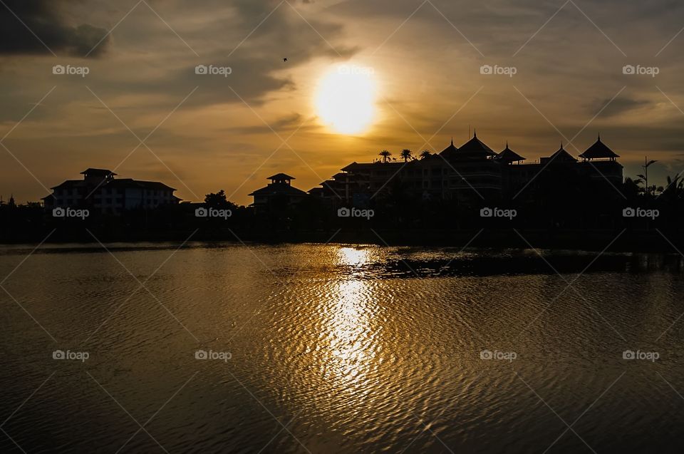 Sunset behind the hotel at Nakhonratchasima, Thailand.