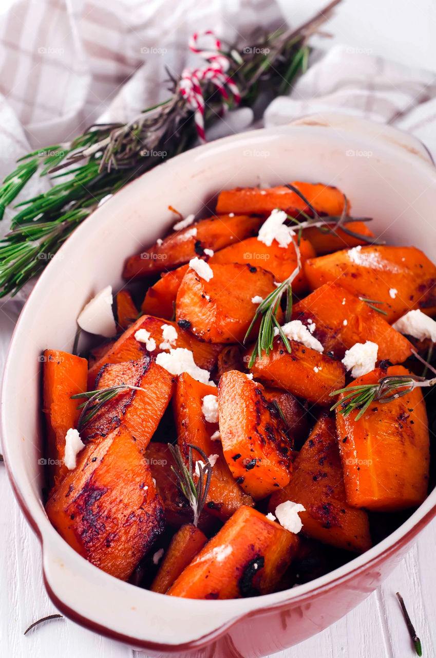 Healthy pumpkin with cheese and herbs 