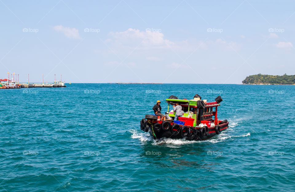 Fisherman boat near the Thai Island Koh Sichang District Chonburi at the Gulf of Thailand Southeast Asia