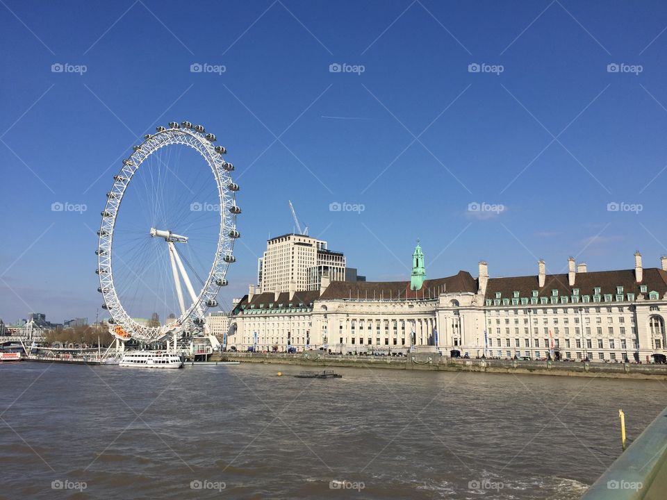 London Eye and Southbank on a beautiful spring day