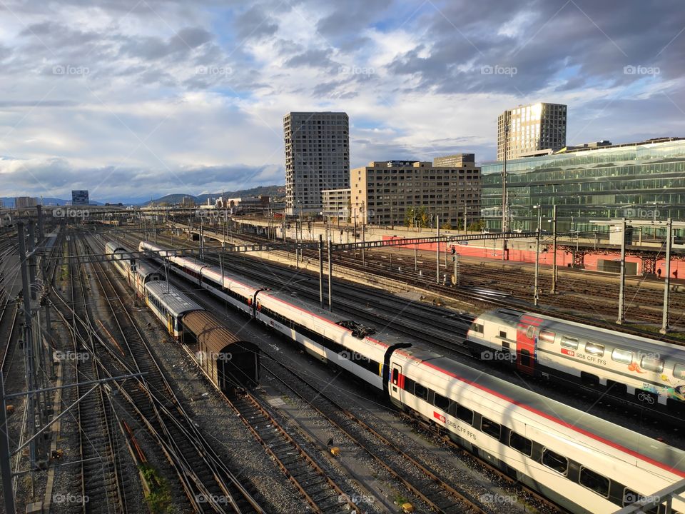 Zurich Switzerland railroad tracks scenery in the afternoon