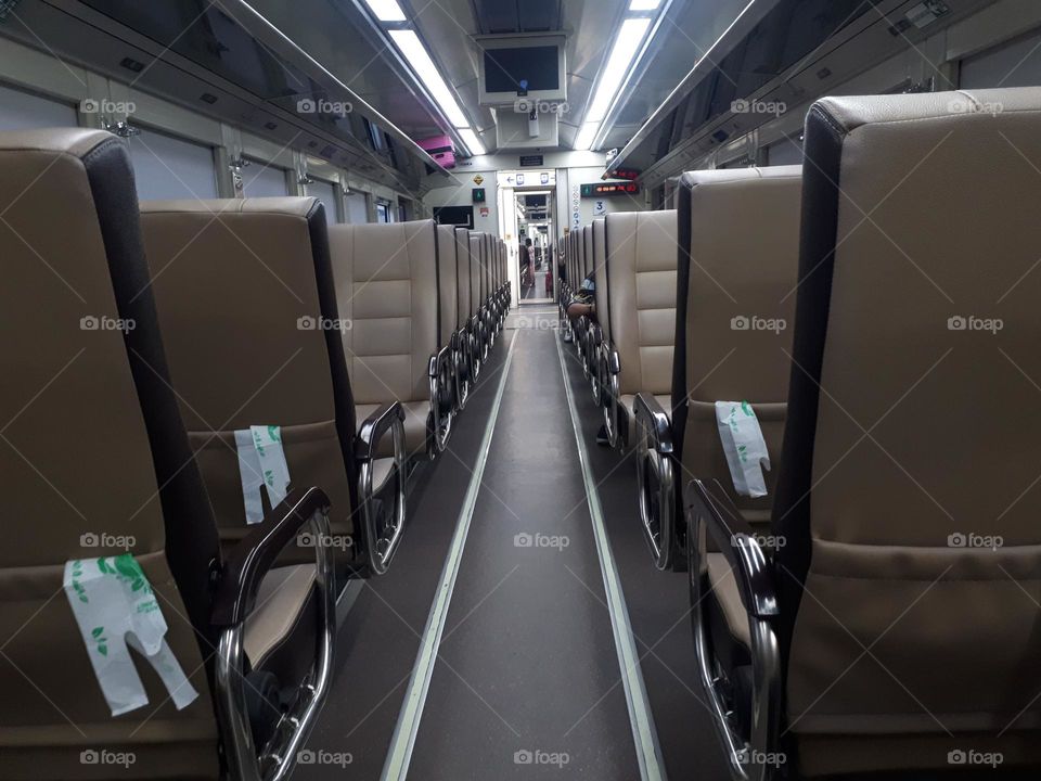 Design of economy class seats from the Sawunggalih train in Indonesia