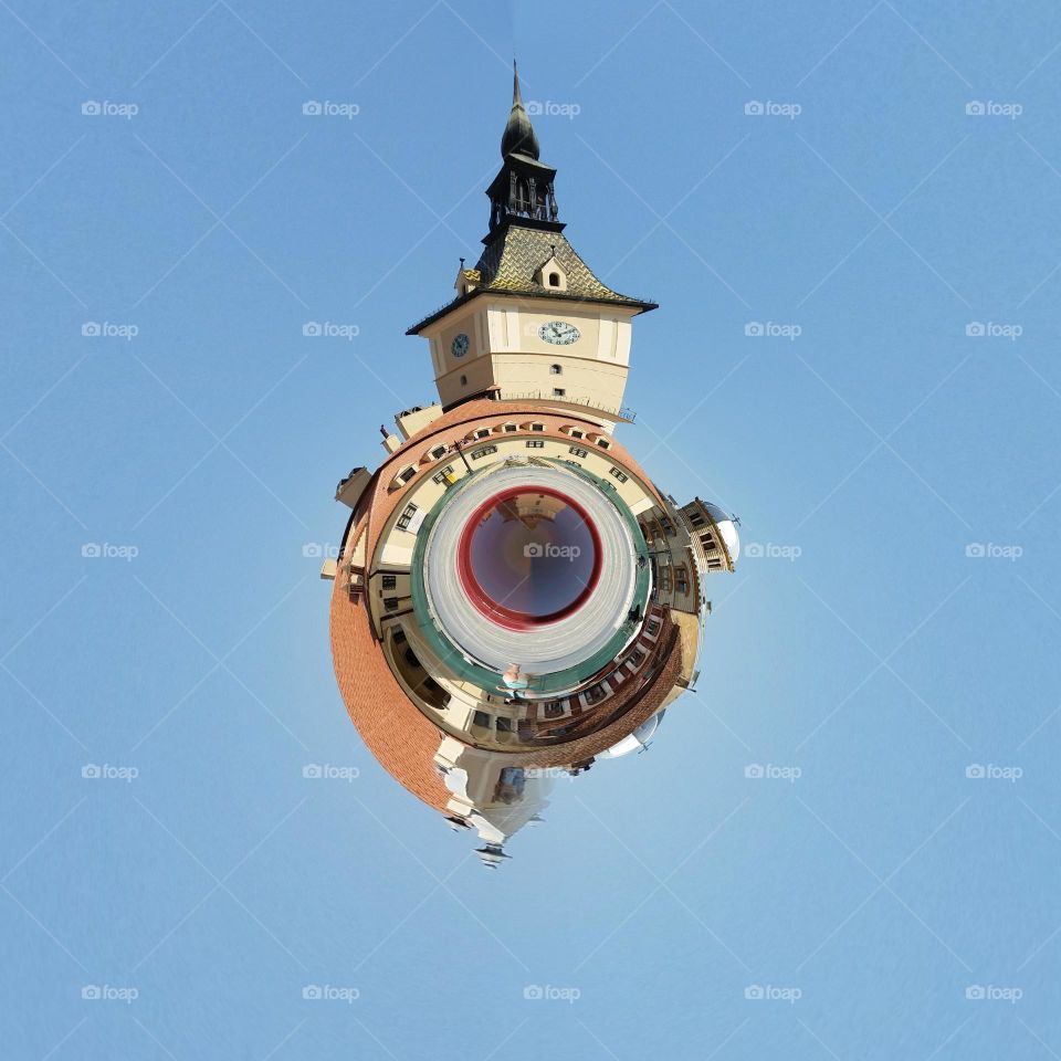 Fish eye lens of clock tower