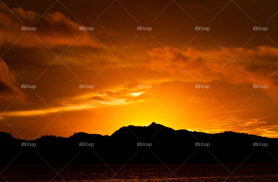 Bora Bora mountain sunset 