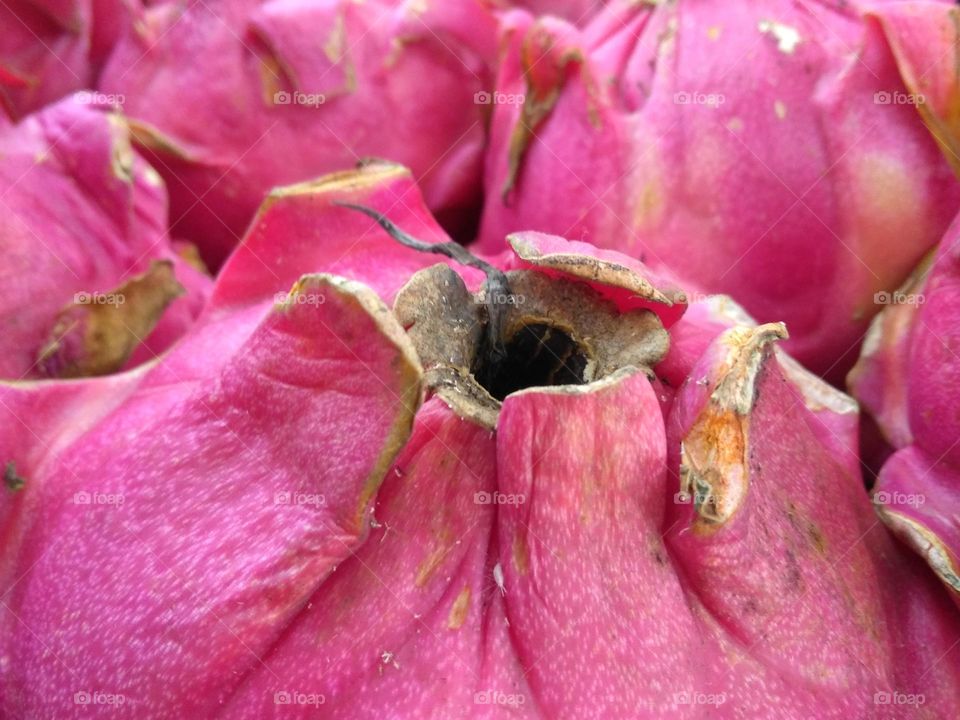 Fresh dragon fruits on market