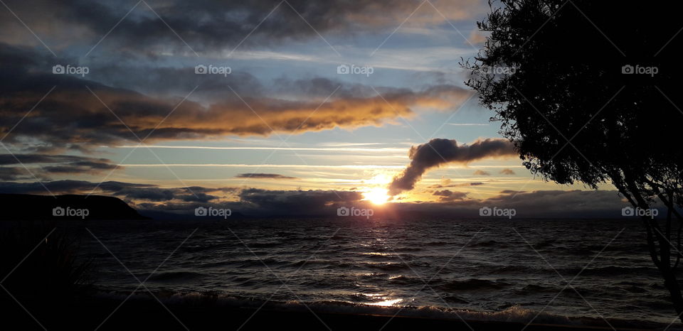 Sun going down over Lake Taupo, New Zealand