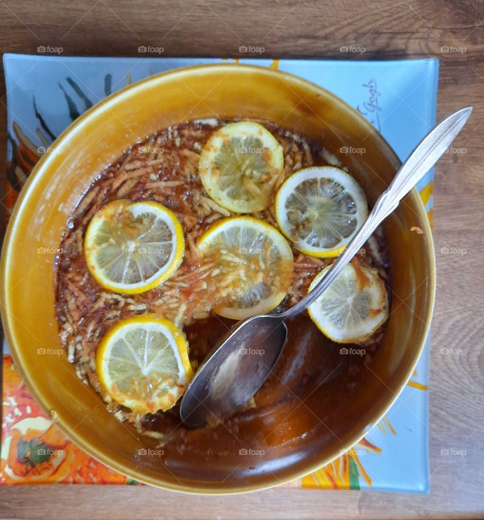 healthy snack  - apple and lemon jelly in a bowl