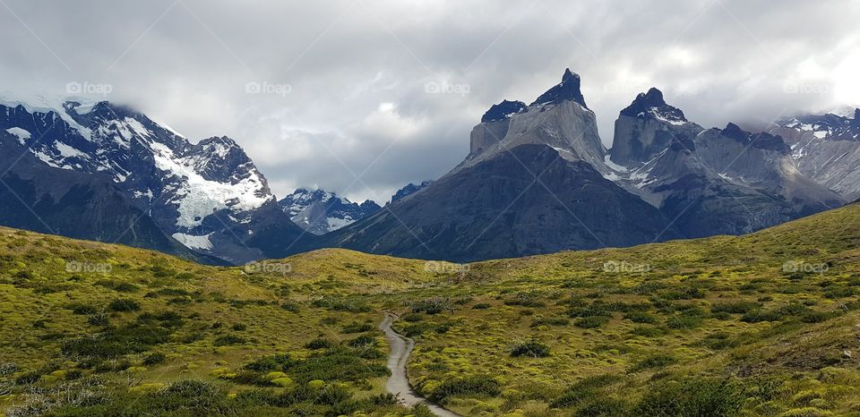 Uniquely shaped mountains in Torres del Paine, Chile