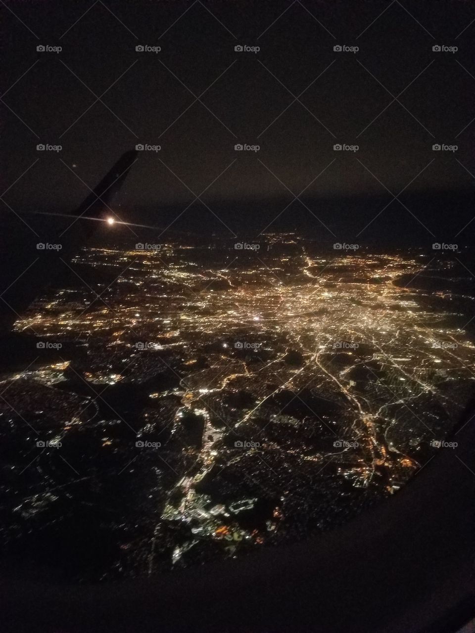 Boston from plane at night