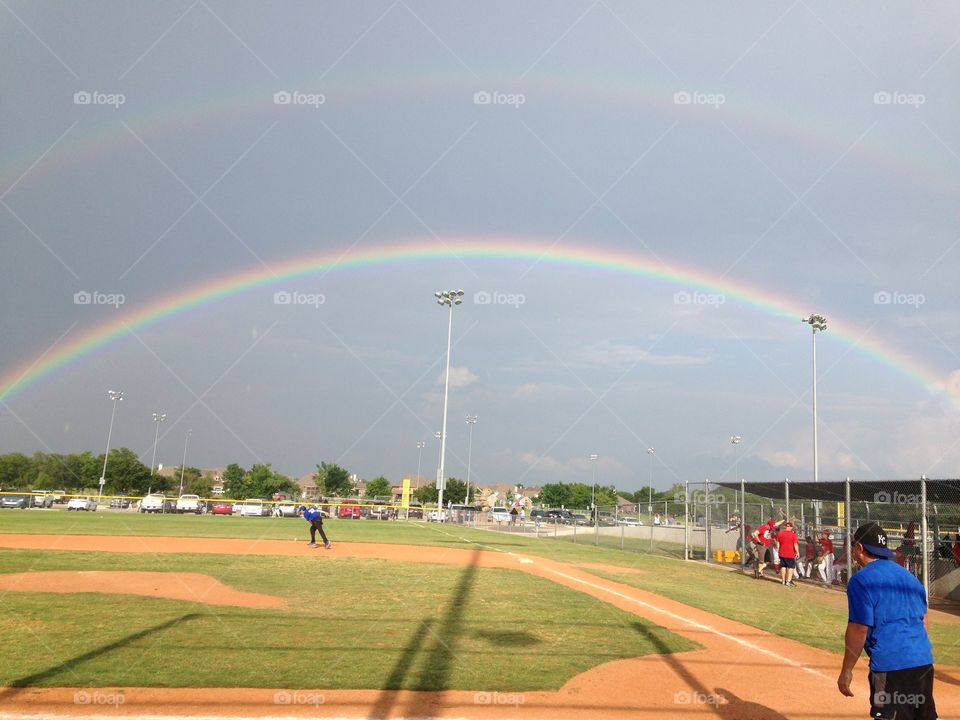 Double rainbow. Double rainbow at the baseball game