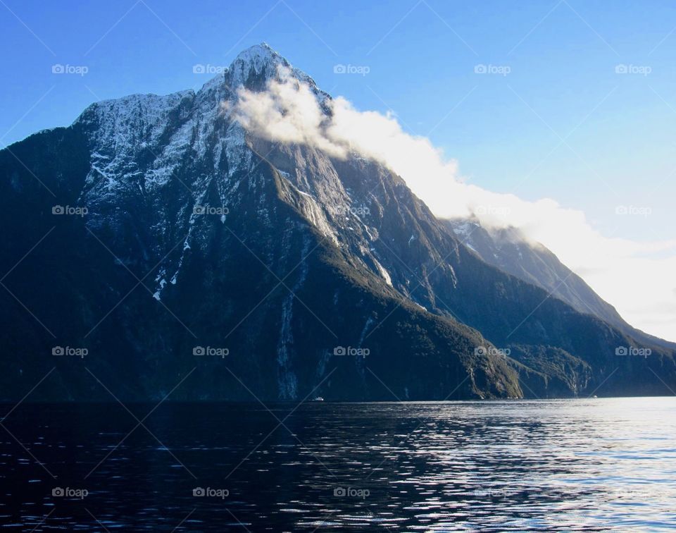 A beautiful mountain above New Zealand’s Milford Sound.