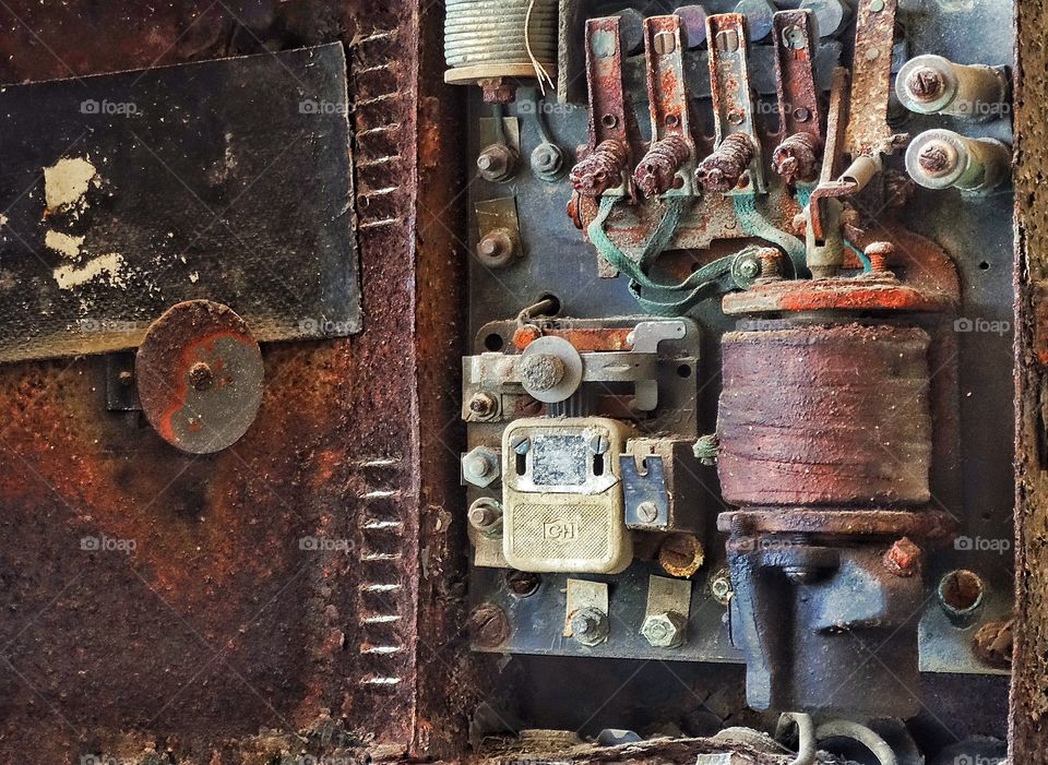 Rusty Vintage Circuitry. Rusted Obsolete Electrical Circuit Panel
