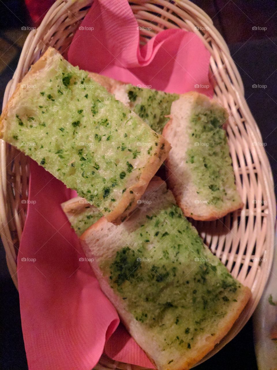 Bread with Pesto at Italian Restaurant
