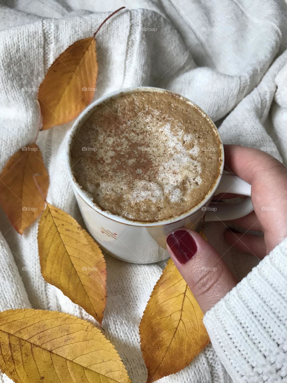 A warm drink on a cold fall day