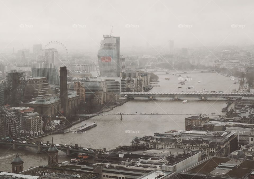 London skyline on rainy day