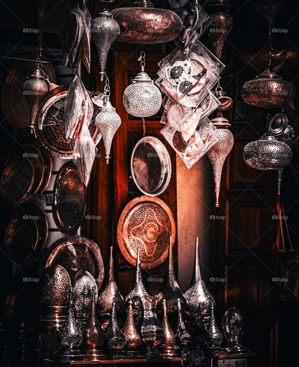 Arabian Artisanal - wares expressed in the Djmaa el Fna market in Marrakesh Morocco