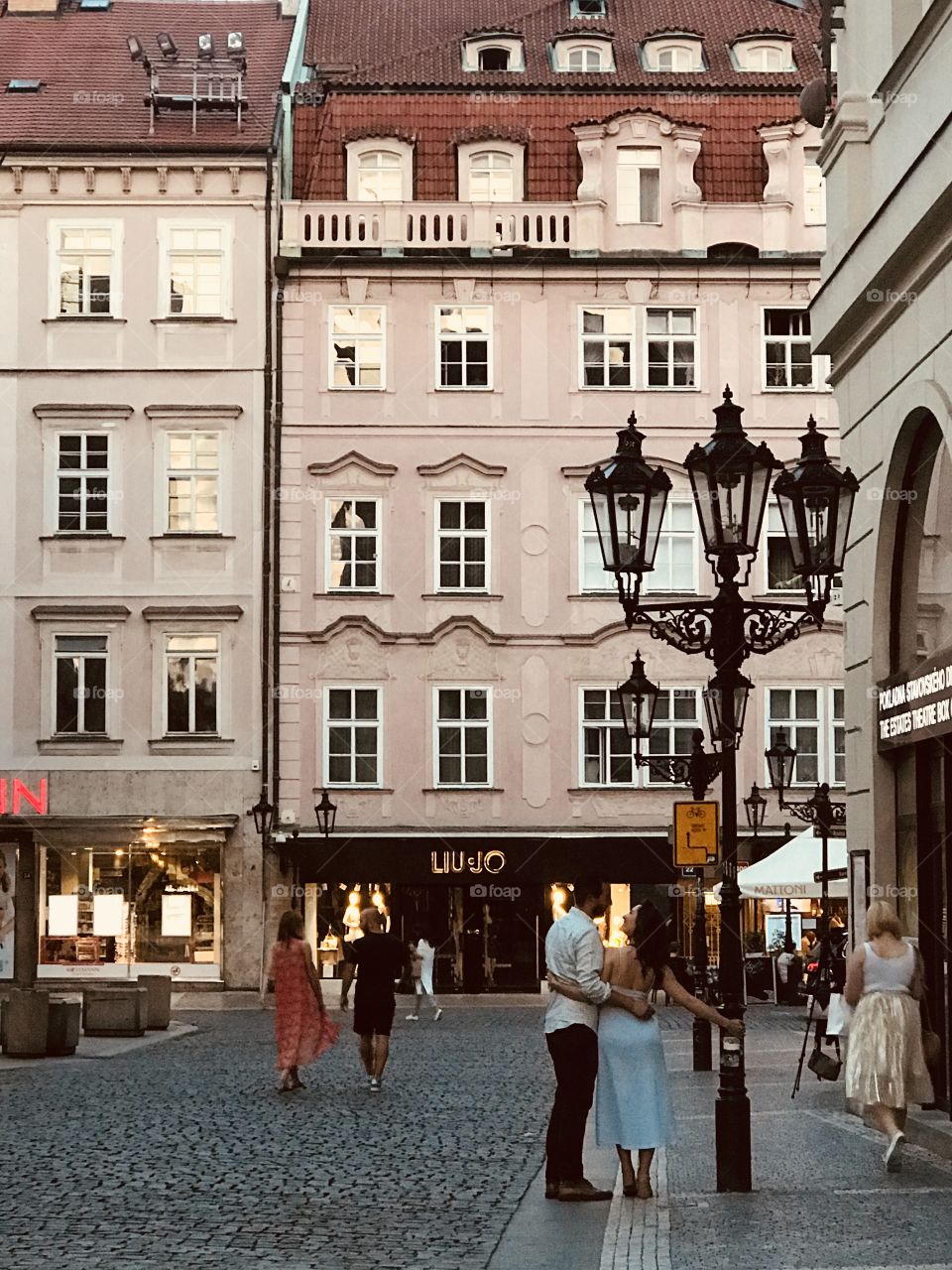 Lovers posing in Prague, Czech Republic