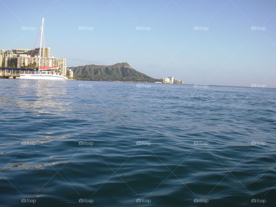 Diamond Head from the waters off Waikiki. 