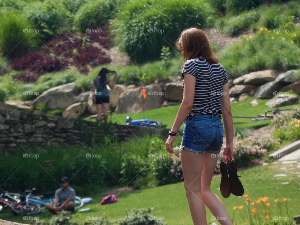 Summer time leisure stroll in the park