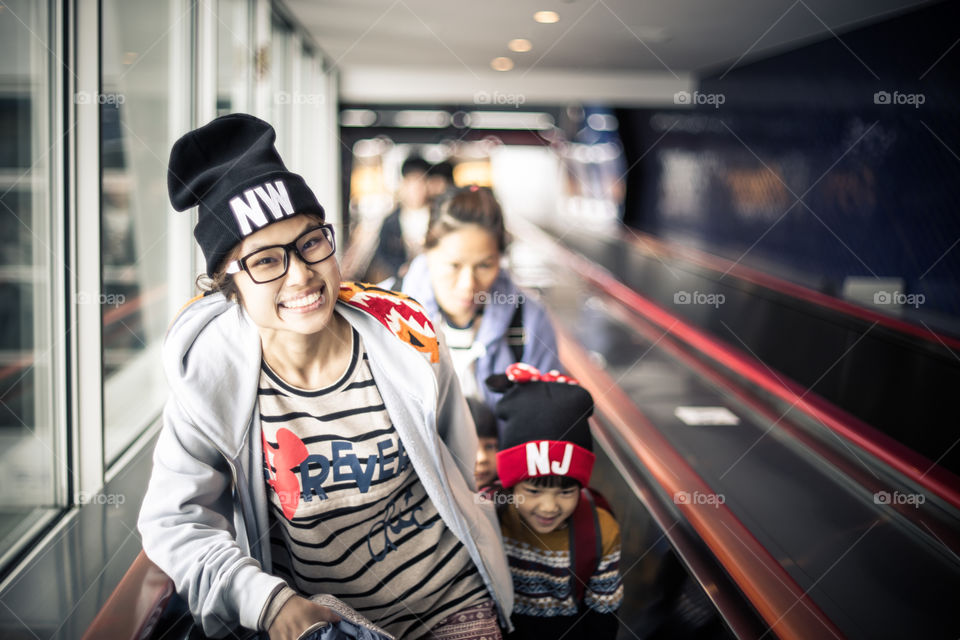 Family on escalator 