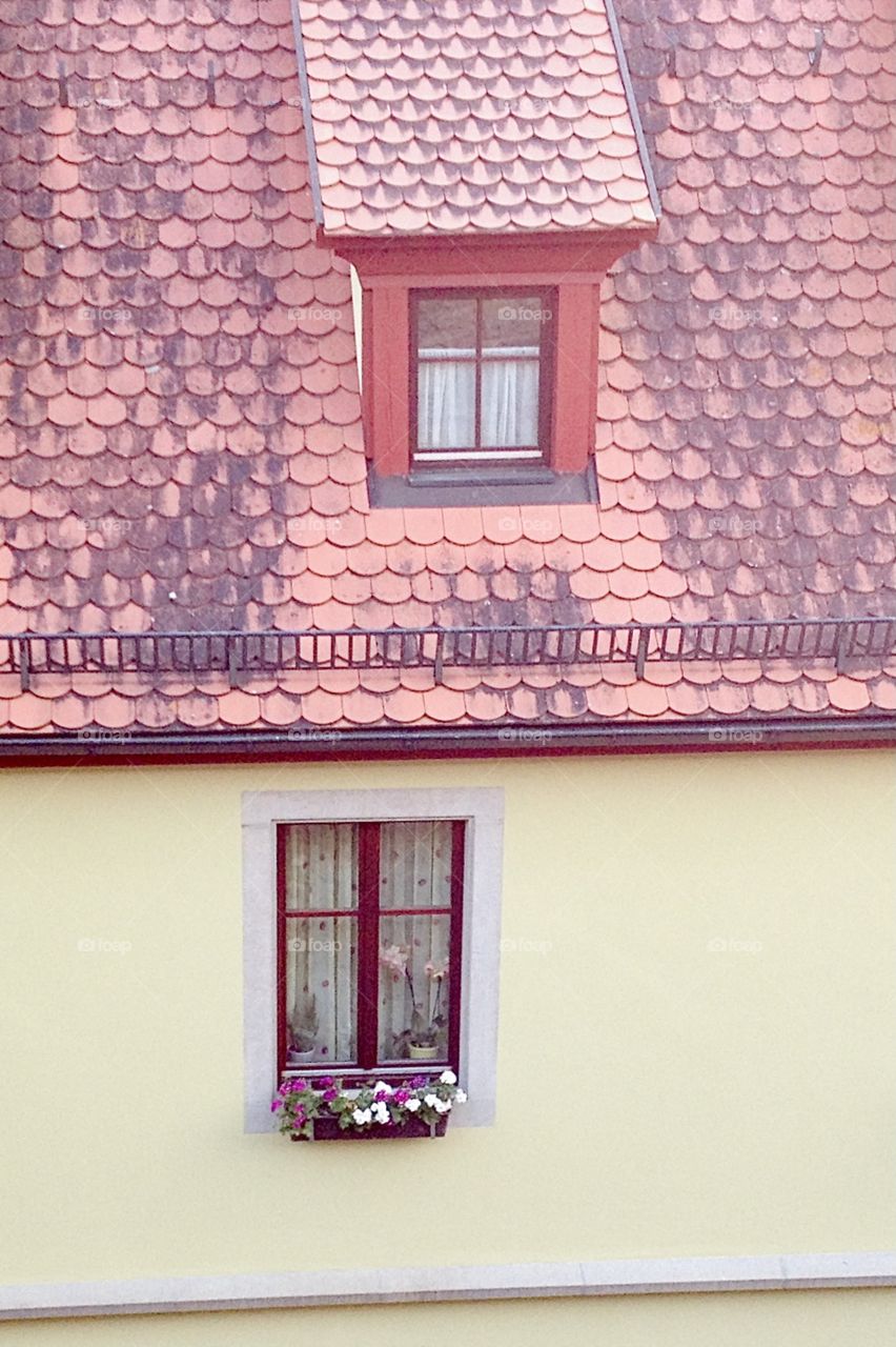 Windows of small hotel in Germany 