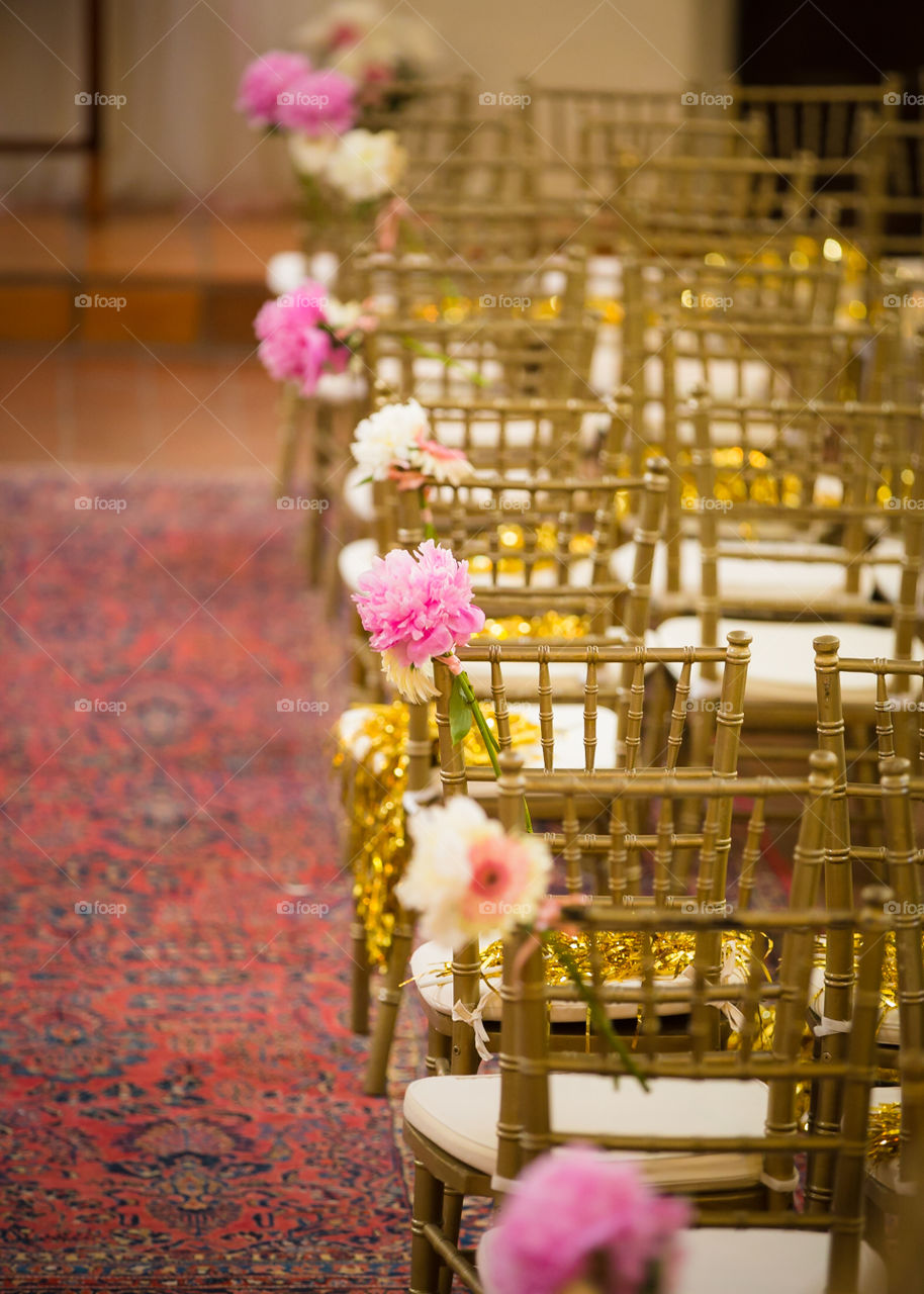 cute flowers on the chair,r easy for wedding reception