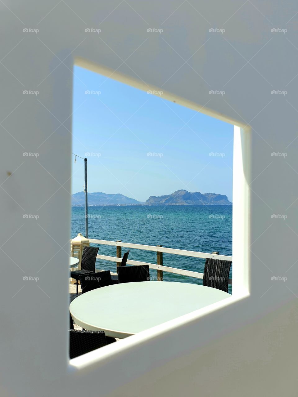 The sea beyond the window