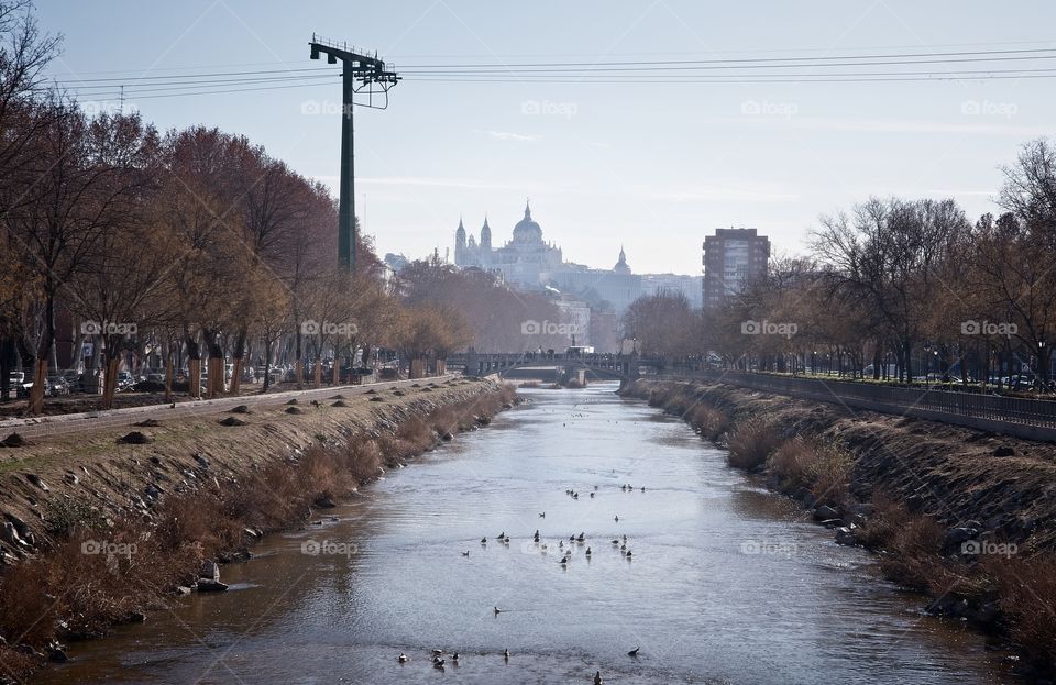 Almudena Cathedral seen from Manzanares river, Madrid 
