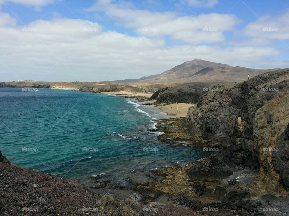 High angle view of beach at lanzarote
