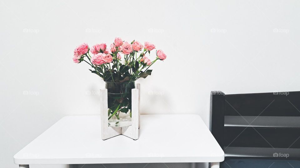 pink roses on the table