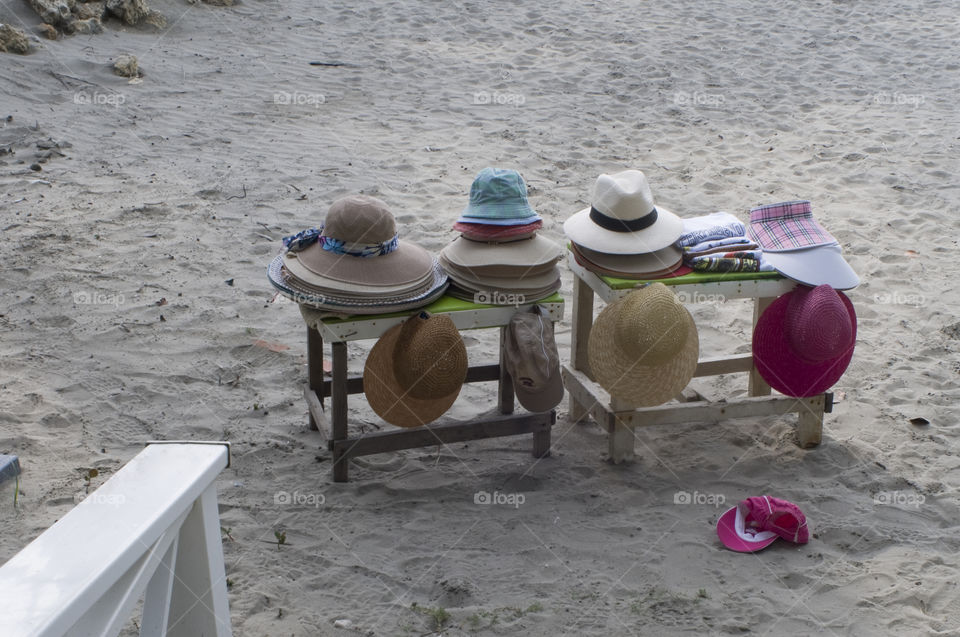 Sun hats on the beach.