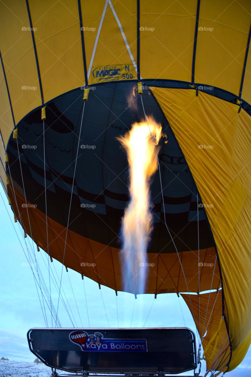 Fire inflating Hot Air Balloon, cappadocia  turkey