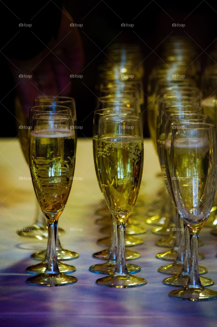 Wine glasses arranged in a row